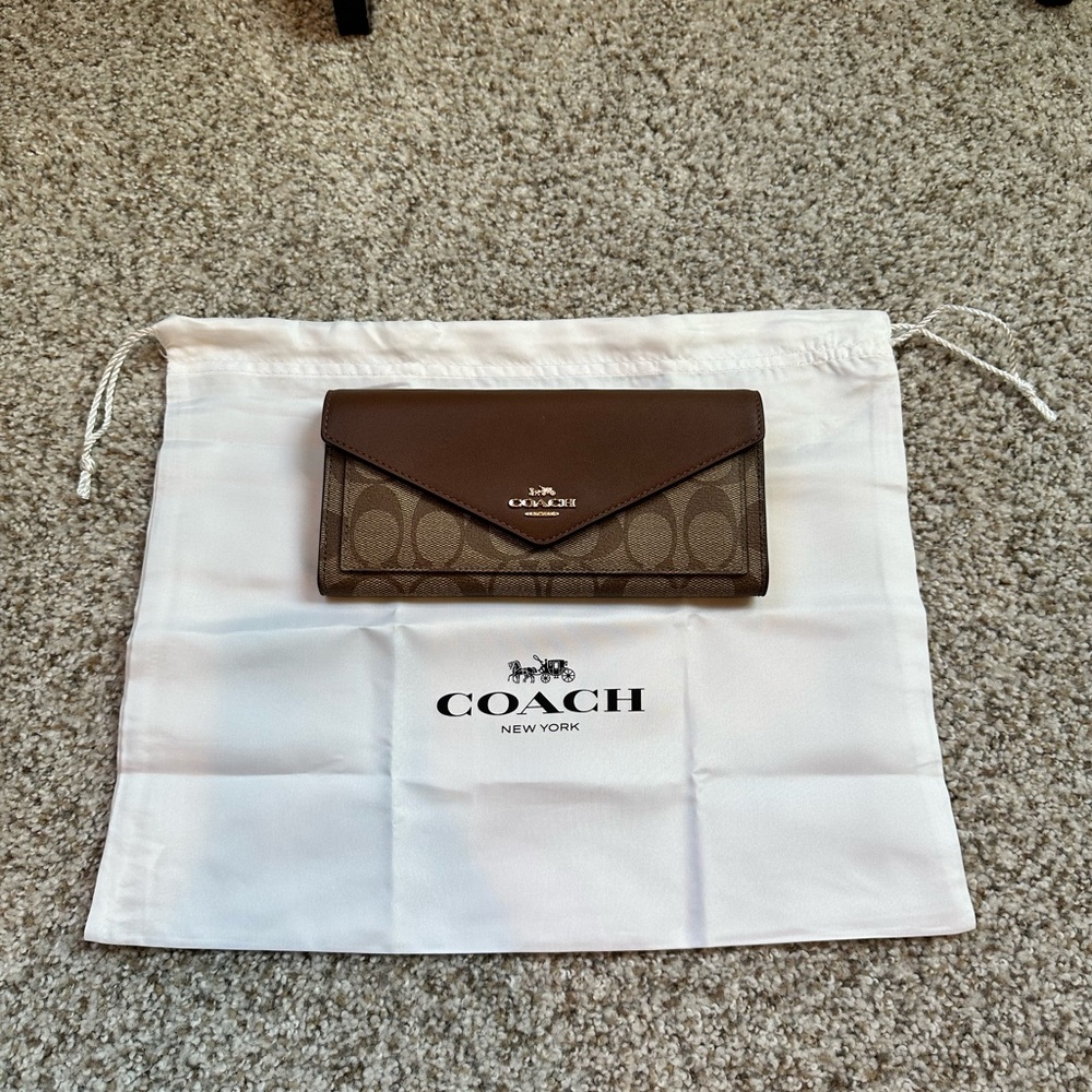 Coach WYN Long Brown and Tan Signature Wallet